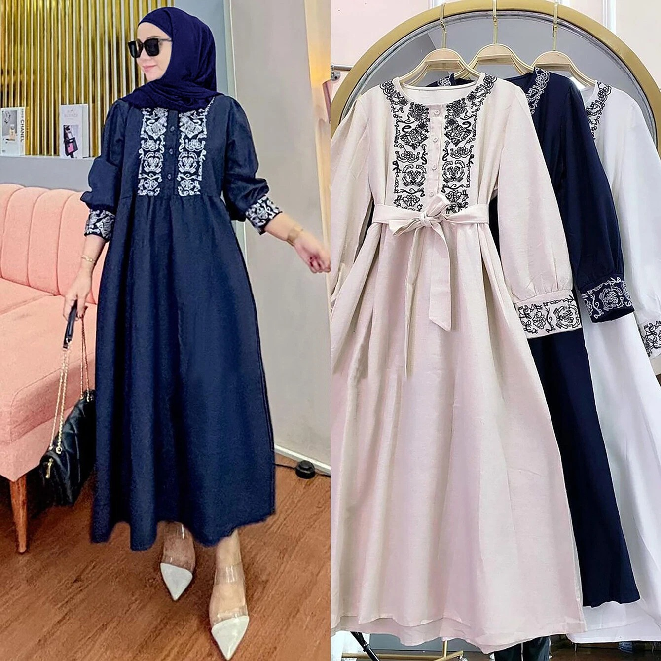 Embroidery Abaya Kaftan Maxi Dress Party Gown