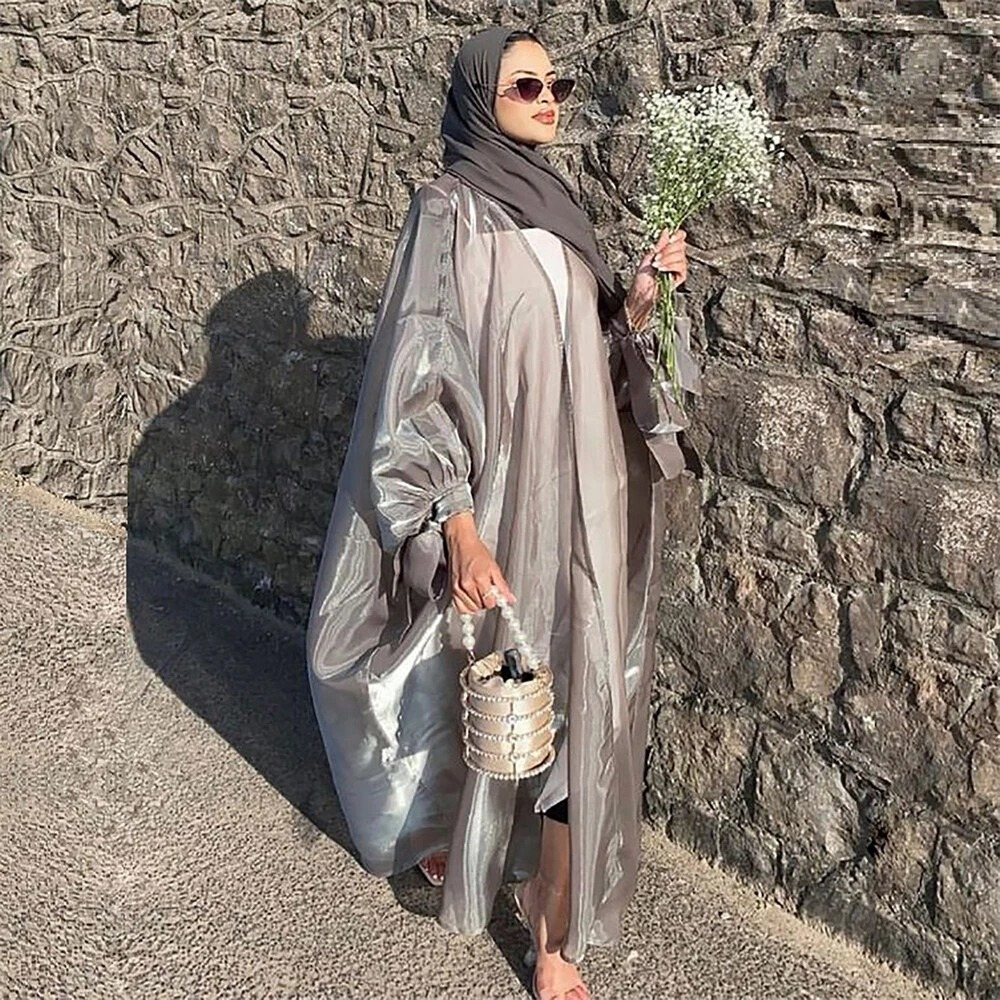 Satin Kimono Open Cardigan Abaya