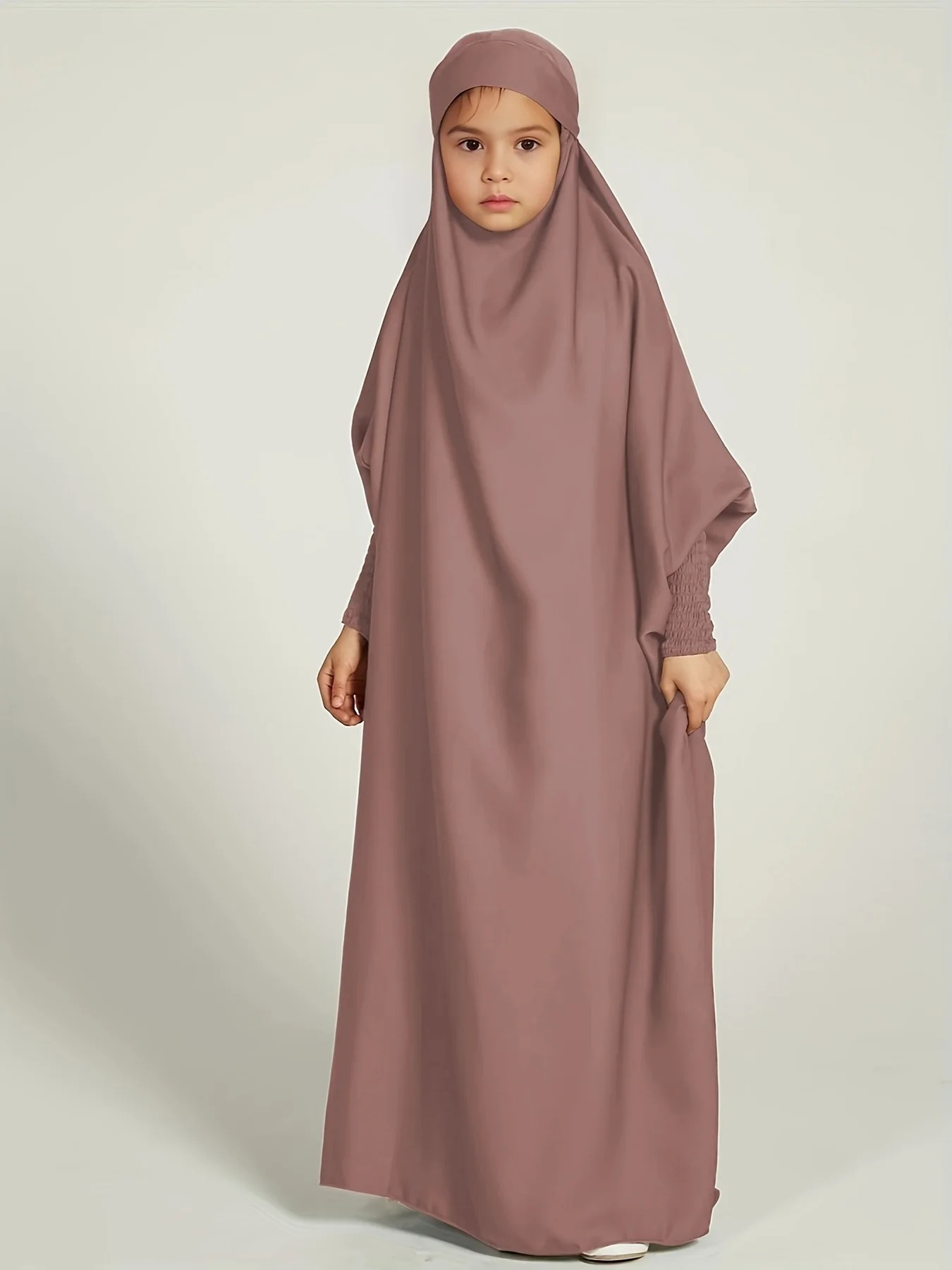 Ramadan Muslim kids Girls Abaya Solid Long Kaftan Robe Dress Kids Clothes