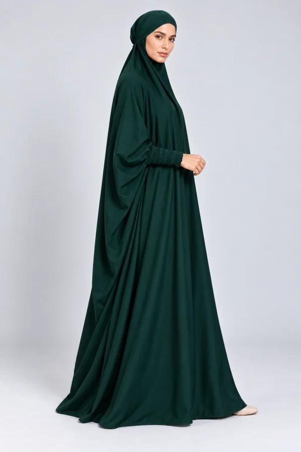 Full-length khimar abaya prayer dress UK for women with smocked cuffs
